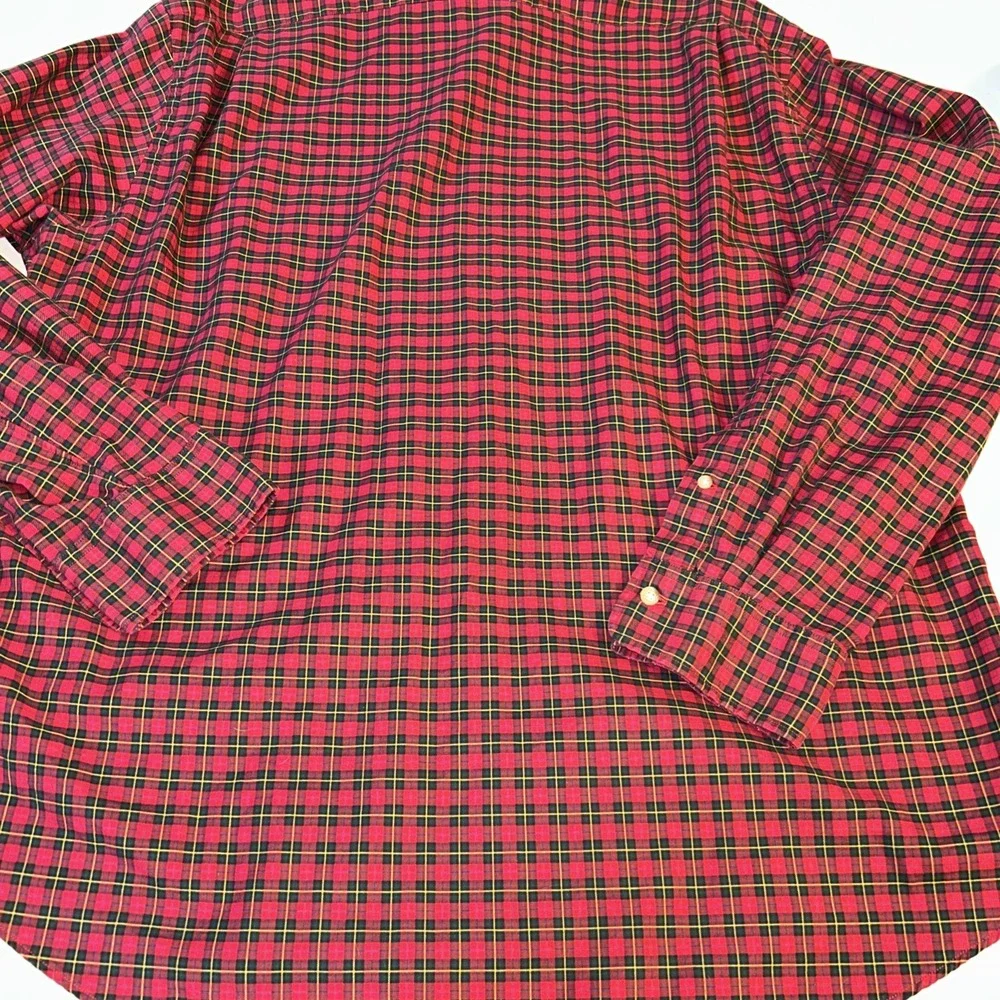 Ralph Lauren Shirt‎ Men Red Black Plaid Button Up Long Sleeve Polo Logo Sz XXL